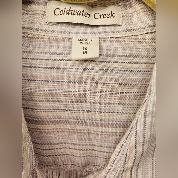 NWOT - Coldwater Creek Pink Striped Linen Button Down Camp Shirt - Size 1X - Picture 5 of 10
